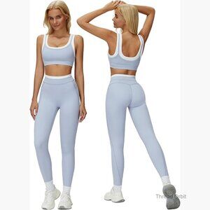 Women's Two Piece Workout Set Layered Sports Bra High Waist Leggings